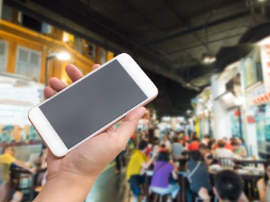 Gıda durak arka plan ile hareket eden smartphone