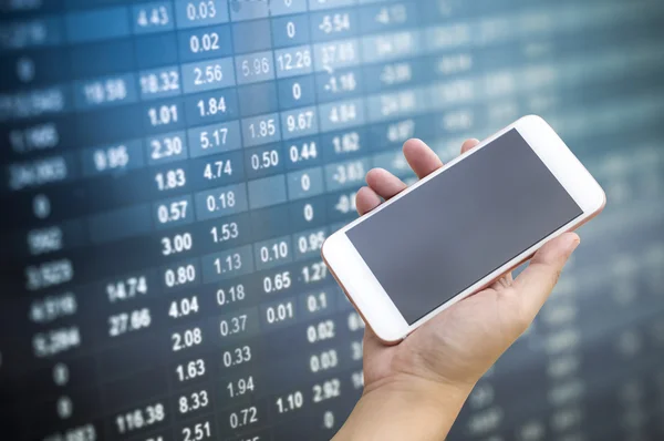 Stock market number with mobile smartphone — Stock Photo, Image