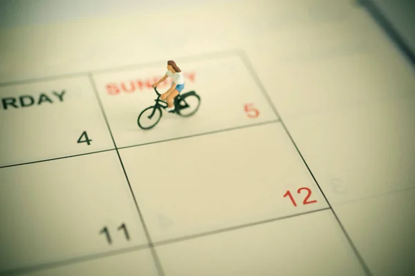 Girl Riding Bicycle Vintage Weekend Calendar Background — Stock Photo, Image