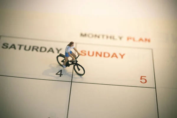 Girl Riding Bicycle Vintage Weekend Calendar Background — Stock Photo, Image