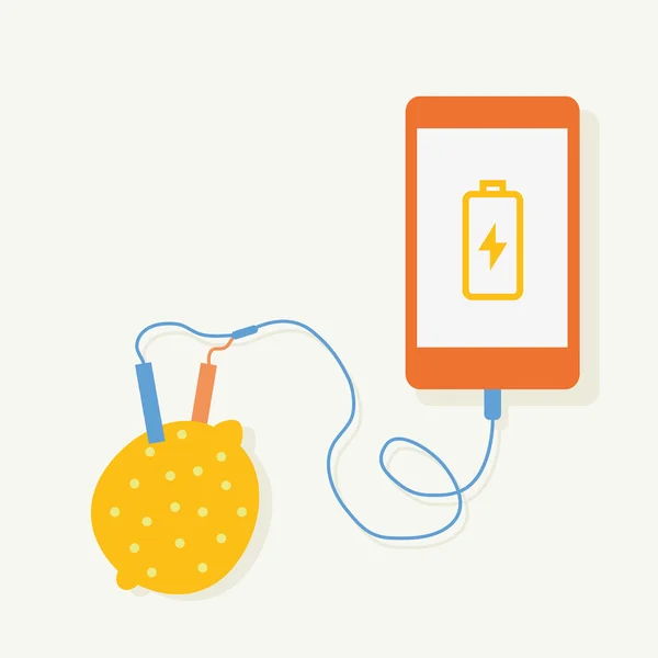 Chargement électrique citron Smartphone . — Image vectorielle