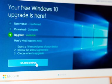 Microsoft Windows 10 güncelleştirmek perde.