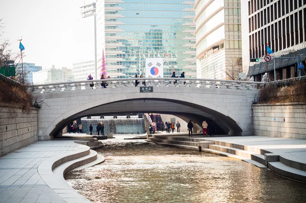 Gente en el arroyo Cheonggyecheon . —  Fotos de Stock