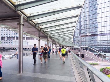 People on sky walk in Central of Hong Kong.