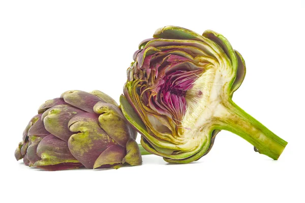 Fresh Halved Purple Artichoke Isolated White Background — Stock Photo, Image