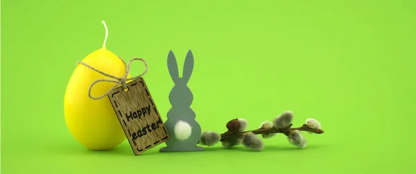 Minimalistic style Easter banner and wooden label with text \