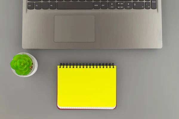 Workplace Concept Open Laptop Yellow Wired Blank Notebook View — Photo