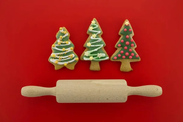 Nourriture Noël Concept Cuisson Avec Une Sélection Biscuits Glacés Glacés — Photo