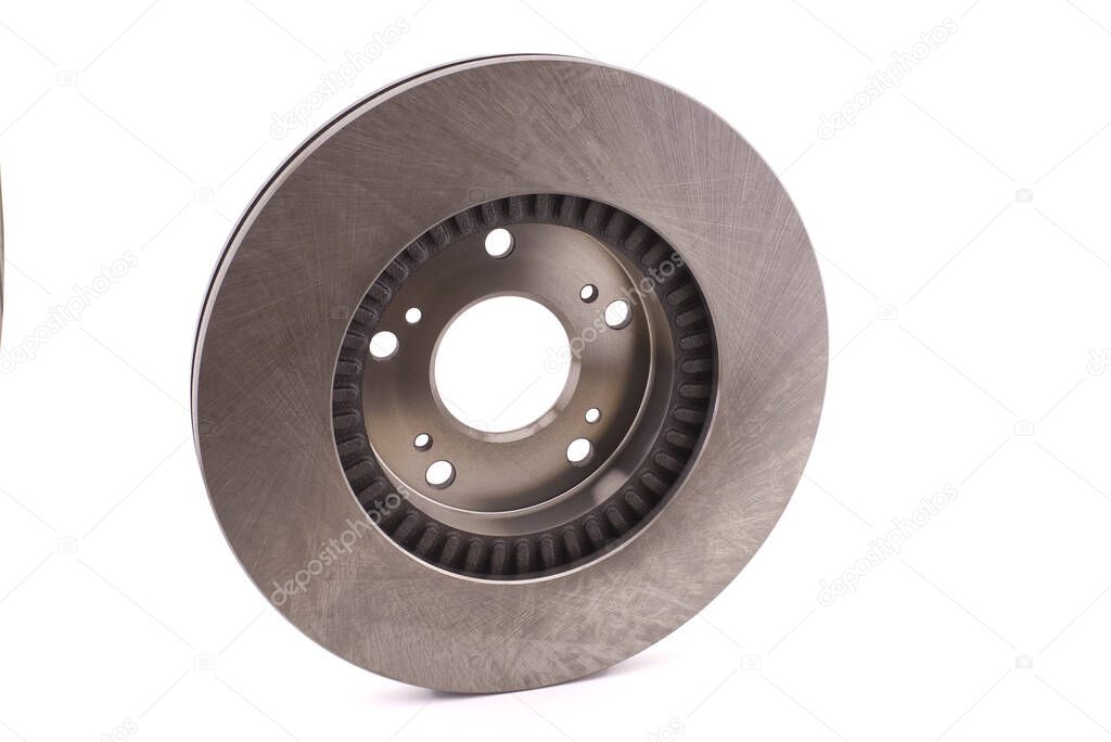 Car brake disc isolated on white background. Auto spare parts - brake disc rotor
