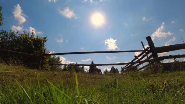 Krásný obediendt hnědý irský setr skákat přes bariéru. Super zpomalený pohyb. — Stock video