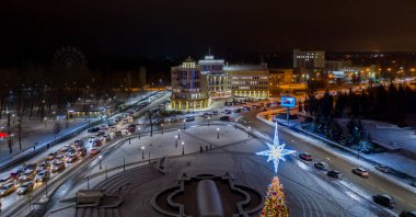 December 15, 2020 Russia, Lipetsk, aerial photo of the night city