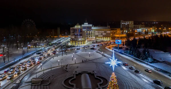 December 15, 2020 Russia, Lipetsk, aerial photo of the night city — Stock Photo, Image