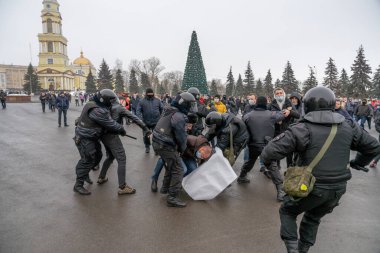 23 Ocak 2021, Rusya, Lipetsk, Navalny 'yi desteklemek için mitingler. 