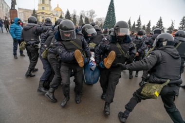 23 Ocak 2021, Rusya, Lipetsk, Navalny 'yi desteklemek için mitingler. 