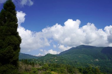 Bereketli Yeşil Himalaya Tepeleri Mavi Gök Altında