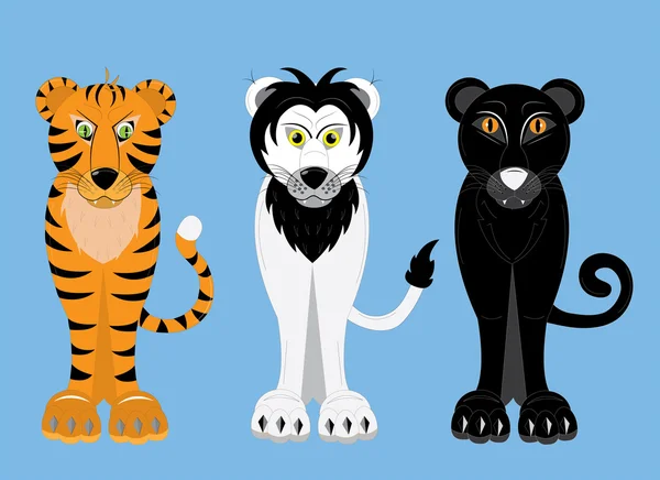 Gatos grandes predatórios tigre, leão, pantera — Vetor de Stock