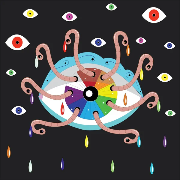 The fantastic, iridescent eye eaten by worms — Stock Vector