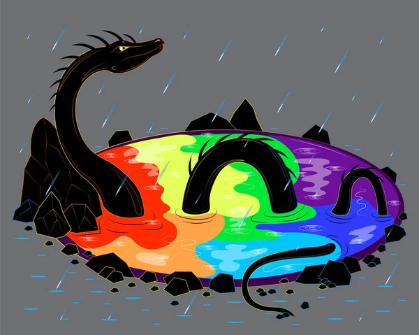 Dragon Noir Nage Dans Lac — Image vectorielle