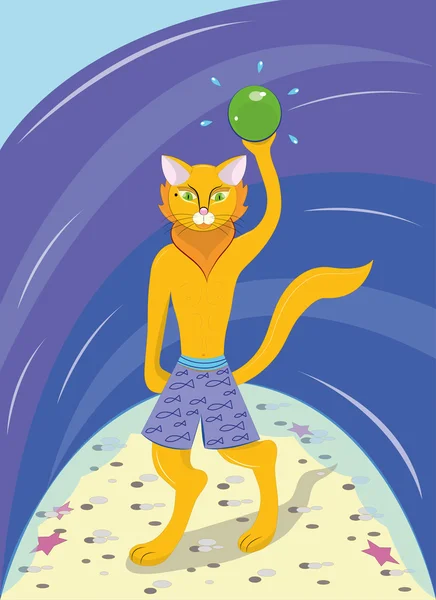 Kat op een strand. — Stockvector