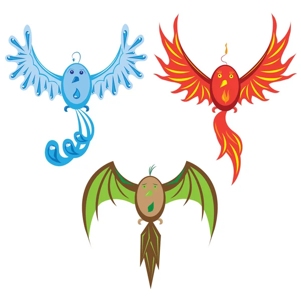 Tres pájaros de elementos . — Vector de stock