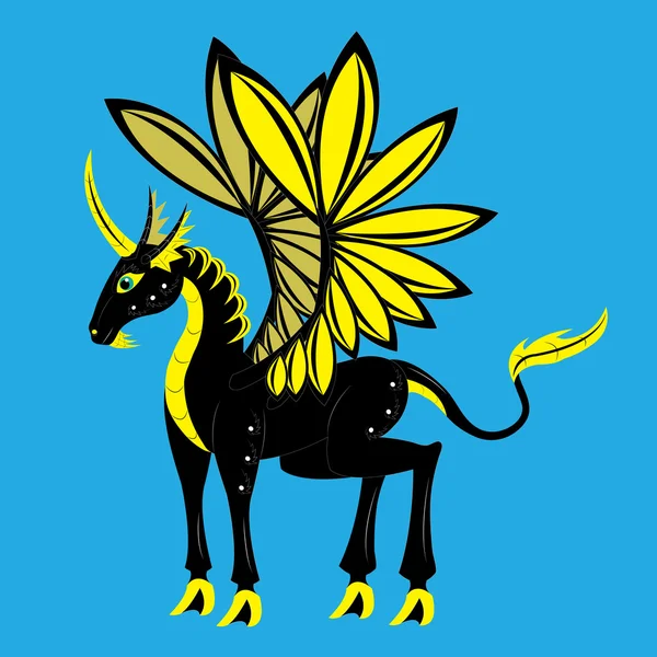 Unicornio negro y dorado, pegas . — Archivo Imágenes Vectoriales