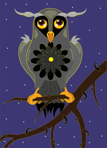 Hibou sur une branche d'arbre . — Image vectorielle