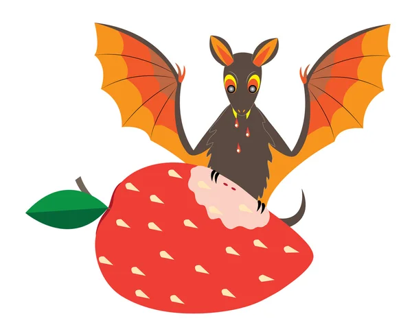 蝙蝠和草莓. — 图库矢量图片