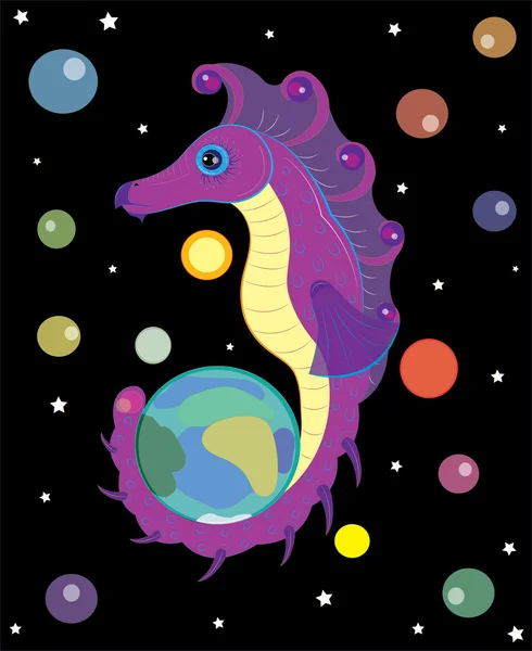 Le cheval spatial protège le système solaire . — Image vectorielle