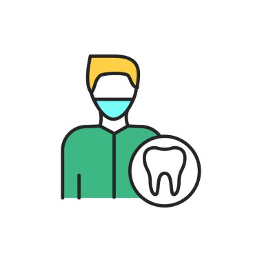 Dişçi renk çizgisi simgesi. Konu madde uzmanı. Web sayfası için piktogram, mobil uygulama, tanıtım. UI UX GUI tasarım elemanı. Düzenlenebilir vuruş.