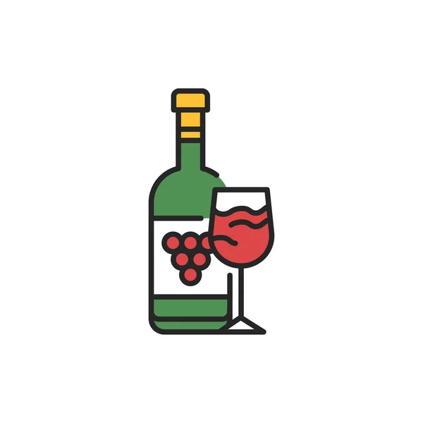 酒瓶和玻璃杯色系图标 酒精饮料 移动应用 宣传用的象形文字 Gui设计元素 可编辑笔划 — 图库照片