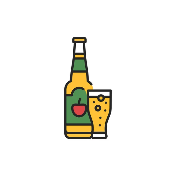 Cider Fles Glas Kleur Lijn Pictogram Alcoholische Dranken Pictogram Voor — Stockfoto