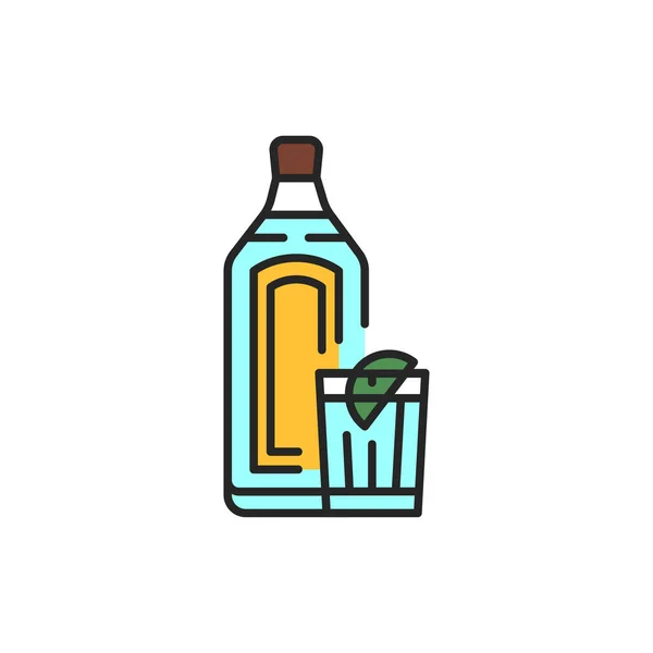 酒瓶和玻璃色线图标 酒精饮料 移动应用 宣传用的象形文字 Gui设计元素 可编辑笔划 — 图库矢量图片