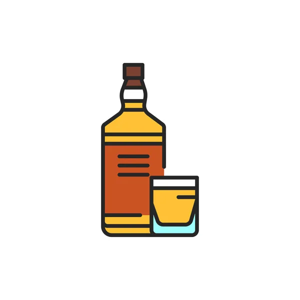 Whiskey Fles Glas Kleur Lijn Pictogram Alcoholische Dranken Pictogram Voor — Stockvector