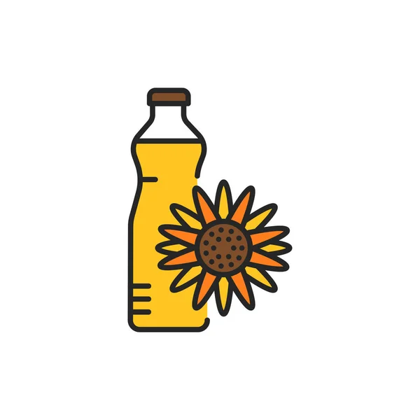 Aceite Girasol Botella Color Línea Icono Comida Vegetariana Natural Saludable — Vector de stock