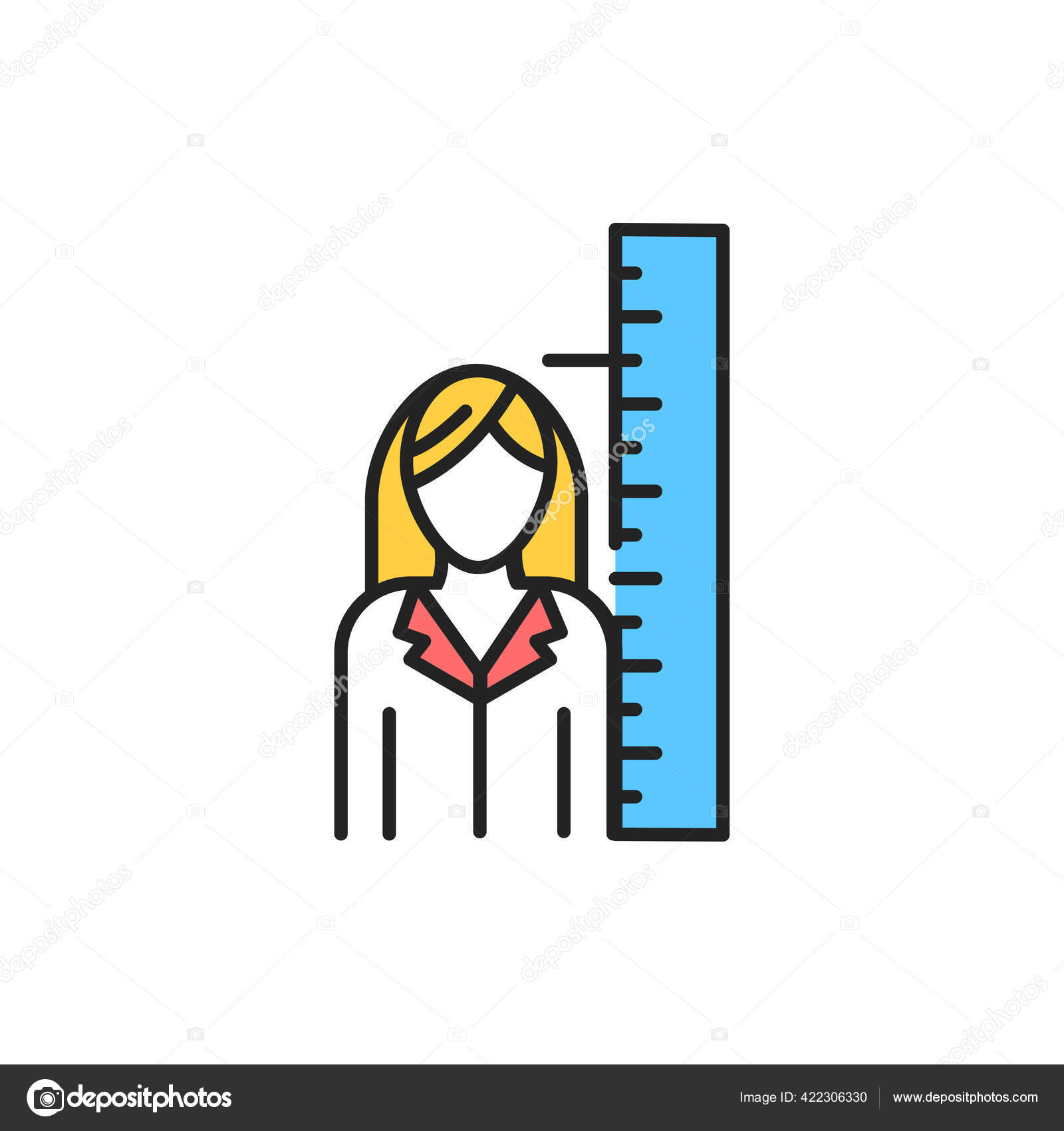 Короткая Цветовая Линия Измерение Роста Детей Пиктограмма Веб.