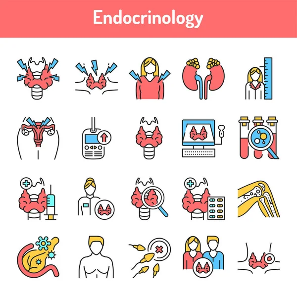 Set Iconos Línea Color Endocrinología Pictogramas Para Página Web Aplicación — Vector de stock