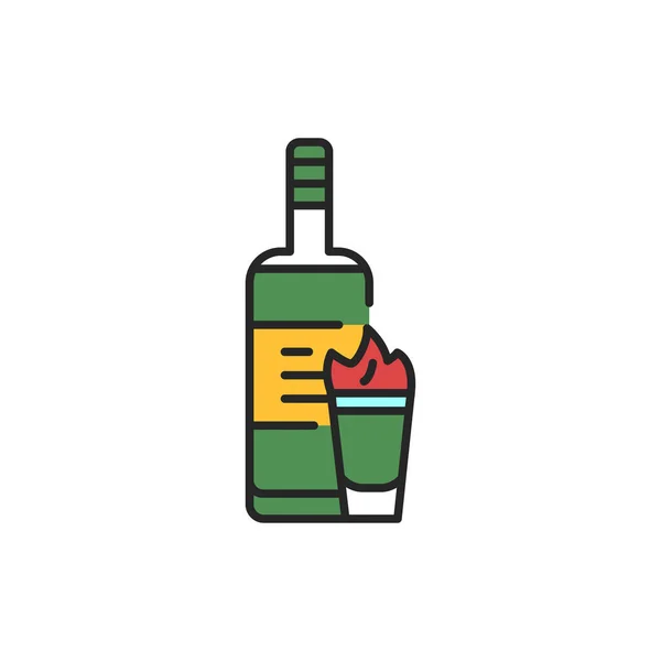 Absinthe Fles Glas Kleur Lijn Pictogram Alcoholische Dranken Pictogram Voor — Stockvector