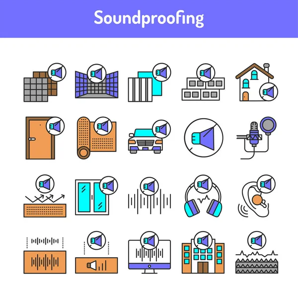 Soundproofing color line icons set. Pictograms for web page, mobile app, promo. UI UX GUI design element. Editable stroke. — Stock Illustration Soundproofing Color Line Icons Set Pictograms Web Page Mobile App Royalty Free Stock Illustrations