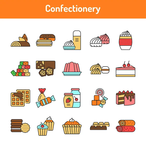 Набор Иконок Кондитерских Изделий Пиктограммы Веб Страницы Мобильного Приложения Промо — стоковый вектор