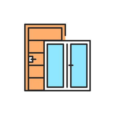 Pencere ve kapı renk çizgisi simgesi. Web sayfası, mobil uygulama, tanıtım için resim grafiği.