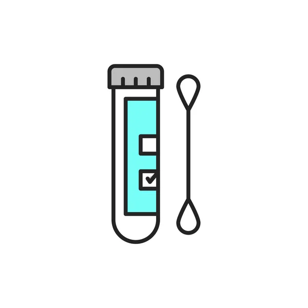 Tubo de laboratorio con icono de línea de color de prueba de saliva. Comprobar la enfermedad Coronavirus. — Vector de stock