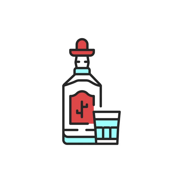 Tequila botella y vidrio icono de la línea de color. Bebidas alcohólicas. — Archivo Imágenes Vectoriales