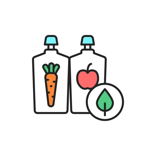 Emballage bio enfants aliments couleur ligne icône. Pictogramme pour page web, application mobile, promo. — Image vectorielle