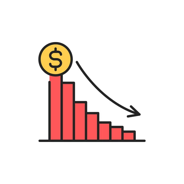 Çizgi çizelgesi renk simgesi. Yatırım başarısızlığı ve bütçe çöküşü. Web sayfası, mobil uygulama için imzala — Stok Vektör