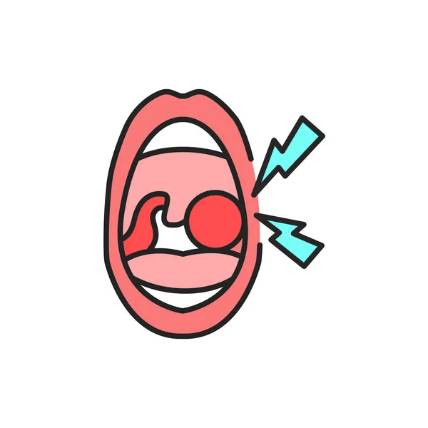 Öppen mun med paratonsillar abscess linje färg ikon. Logga in för webbsida, mobilapp — Stock vektor