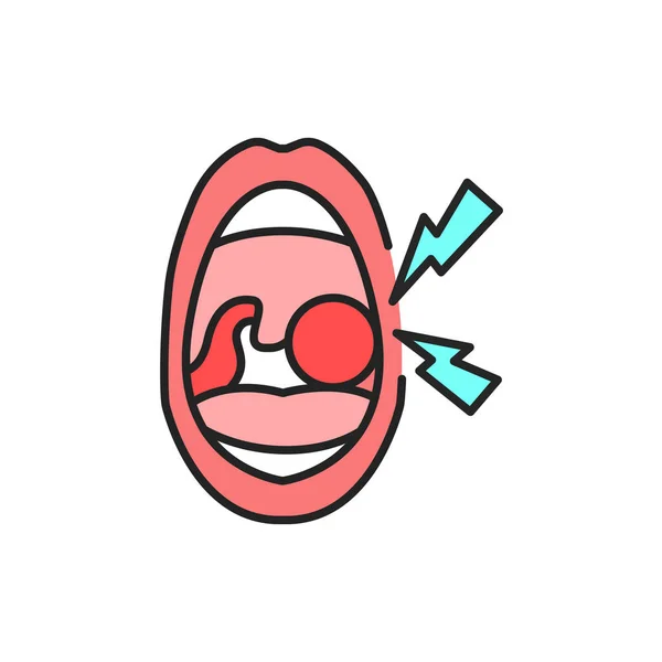 Boca aberta com ícone de cor da linha de abscesso paratonsilar. Assine para página web, aplicativo móvel — Vetor de Stock