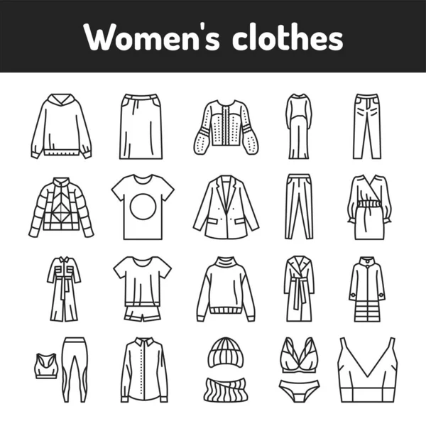 Conjunto de iconos de línea de color de ropa para mujer. Pictogramas para página web, aplicación móvil, promo. — Vector de stock