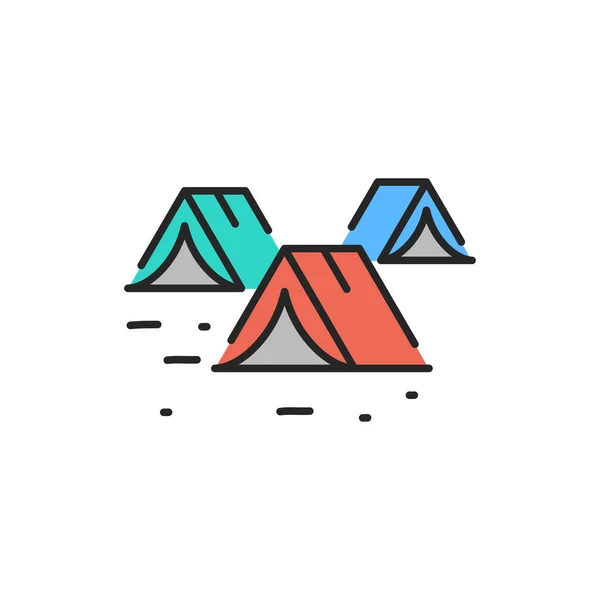 Illegal immigrants camping color line icon. Editable stroke. — Stock Vector
