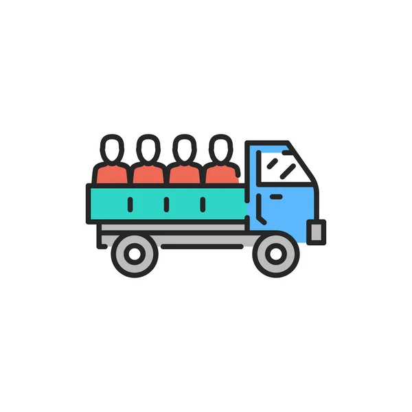 Caminhão de transporte imigrantes ilegais ícone de linha de cores. AVC editável. — Vetor de Stock