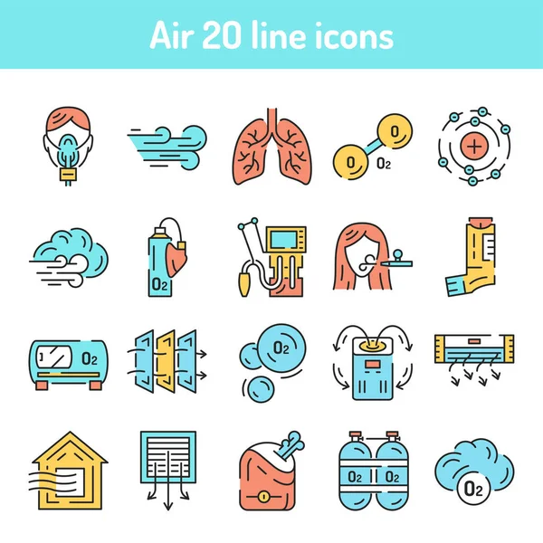 Luchtkleurlijn pictogrammen ingesteld. Pictogrammen voor webpagina, mobiele app, promo. — Stockvector